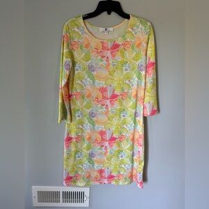 Jean Pierre Klifa Womens Size M Yellow Knee Length Dress Resort  Floral spandex